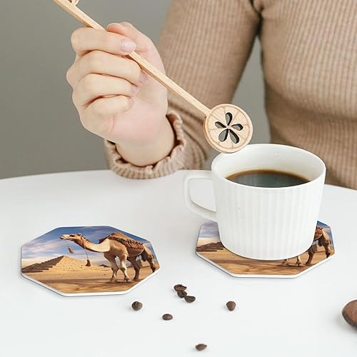 Miniatura 6 de Camel Print Leather Coaster Drink Coasters Set of 4 Waterproof Funny Coaster for Drinks Round Cups Mugs Mat Pad for Kitchen Home Decor