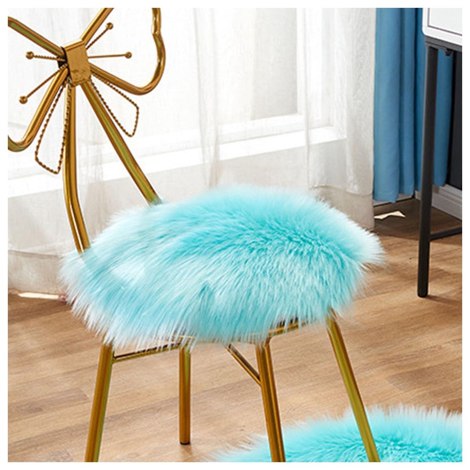Imitation Sheepskin Chair Pads Round Office Chair Cushion Chair Covers Dining Room Desk Chair Seat Cushion For Computer Chair fur Area Rugs for Living Room(14,110cm/43in)