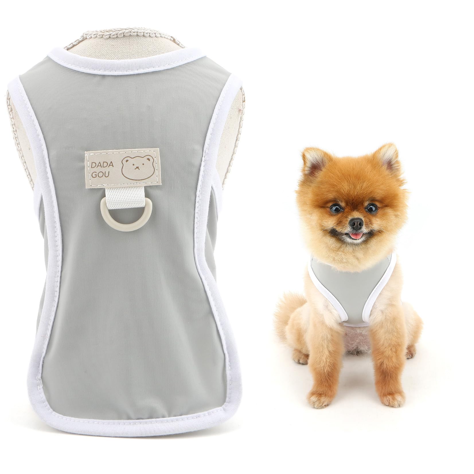 SMALLLEE_LUCKY_STORE Cooling Dog Vest Summer Shirt for Small Dogs Solid Pet Tank Top with D-ring and Patch UV Resistant Puppy Clothes Lightweight Breathable Chihuahua Yorkie Cat Clothes, Gray, S