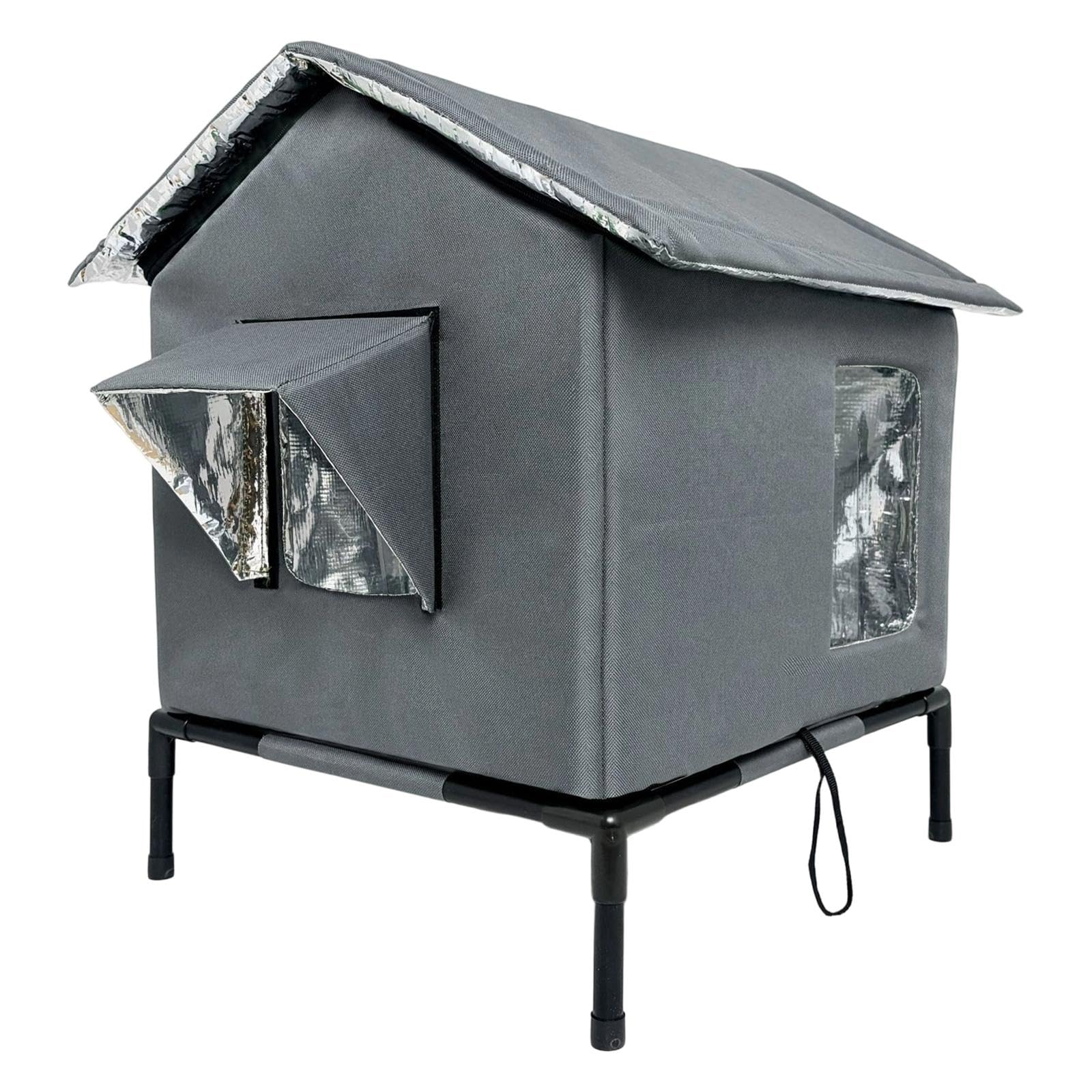 Niche pour Chat d'extérieur, abri Portable et étanche avec Support surélevé pour Porche ou Grange, Gris Foncé, L