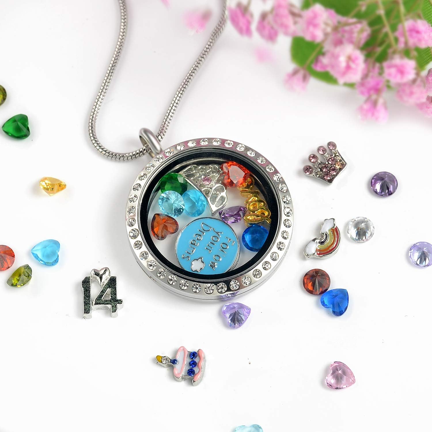 Birthday Gifts for Her, Floating Living Memory Locket Necklace Pendant with Charms & Birthstones for 6th 7th 8th 9th 10th 11th 12th 13th 14th 15th Sweet 16 18th 21st 30th - Image 4