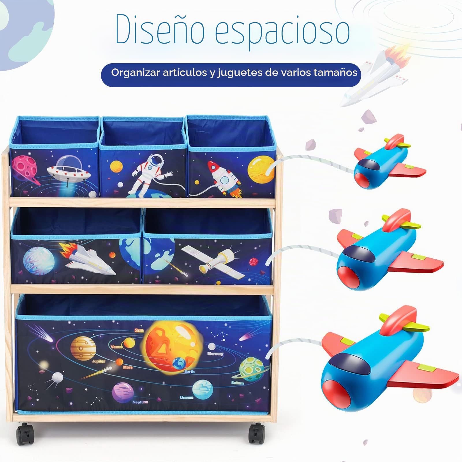 Armario de Almacenamiento para Niños, Almacenaje Juguetes con 6 Cajas, Estantería Infantil para Juguete de 3 Niveles, Caja de Juguetes para Habitación Infantil, Escuela, Guardería (Azul)
