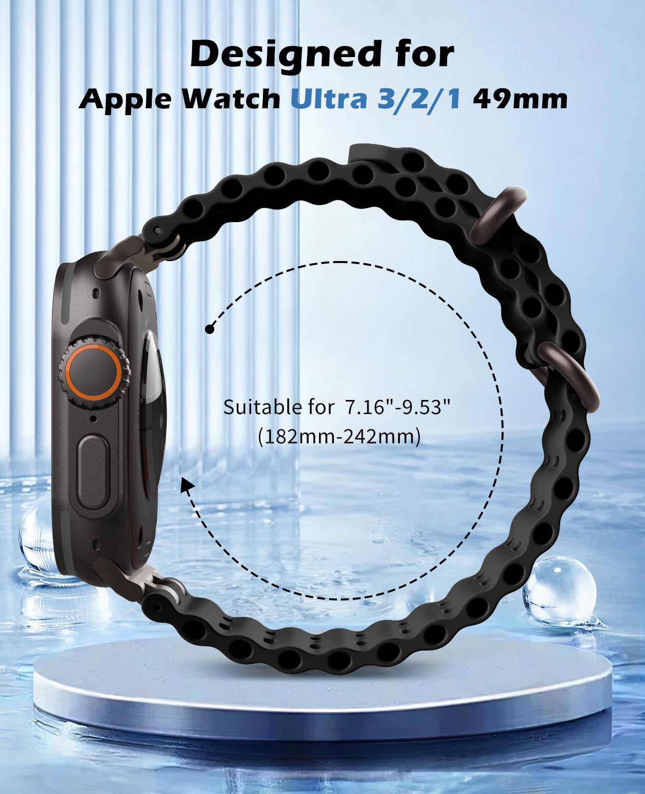 TiMOVO Cinturino Ocean Compatibile con Apple Watch Ultra 3/2/1 da 49 mm, Cinturino Sportivo Traspirante con Connettore in Metallo Migliorato per Uomo e Donna