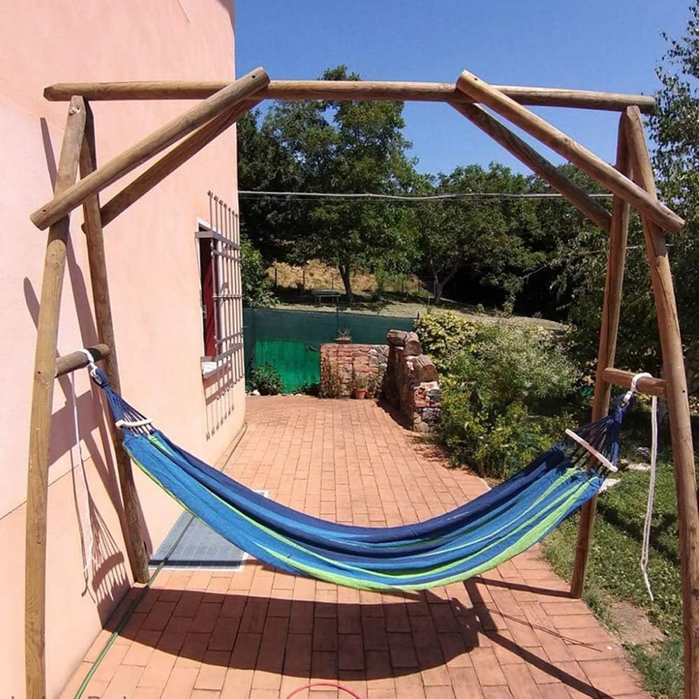 Xian - Amaca da giardino con barre in legno e borsa per il trasporto, in tela a righe, traspirante, perfetta per patio, cortile, esterno (190 cm x 100 cm, blu)