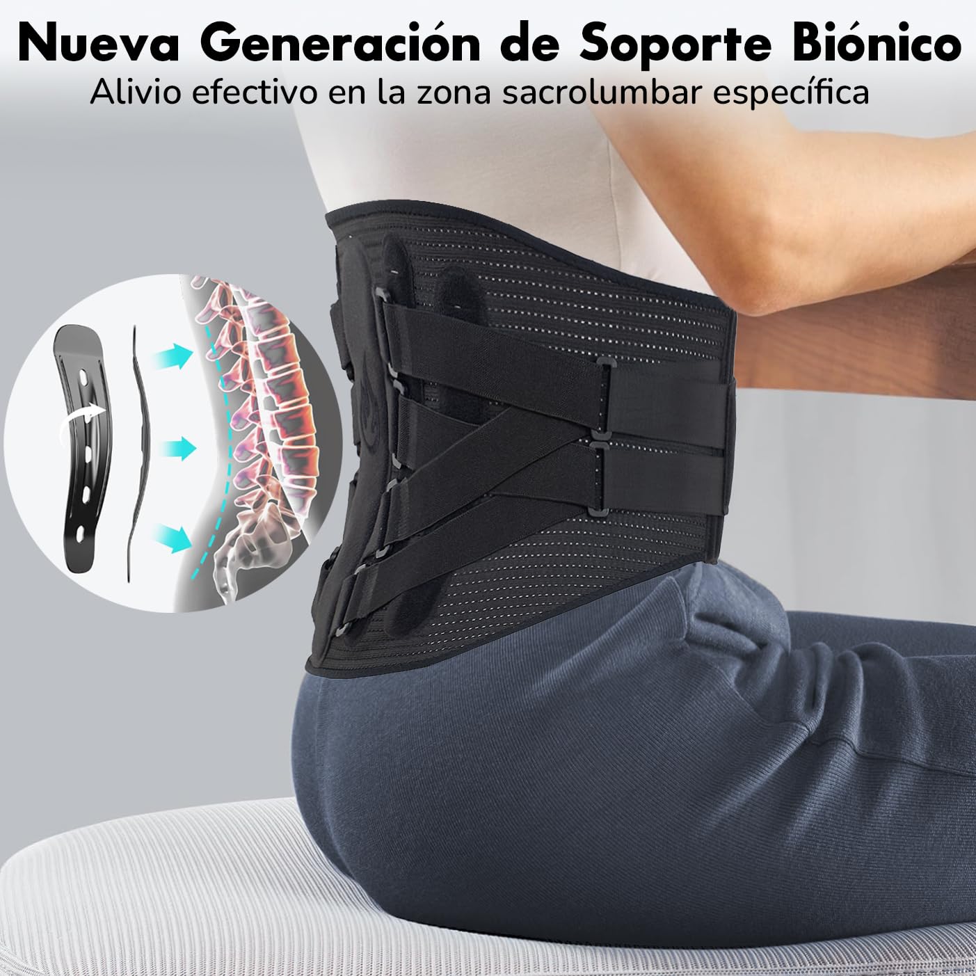 Faja Lumbar Hombre Mujer con Soporte Biónico, Almohadilla de Apoyo 3d, Férulas Ergonómicas, 8 Puntos de Compresión, Malla Elástica Transpirable, Dolor Espalda, Ciática, Trabajo, Postura (XL)