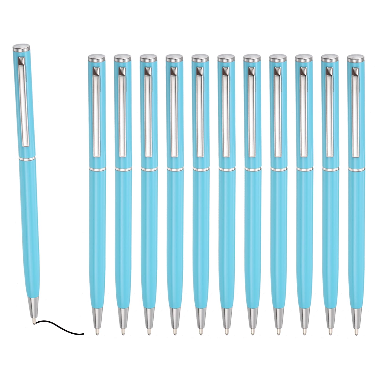 PATIKIL Slim Metallic Ballpoint Pen, 12Pcs Black Ink 1mm Medium Point Pen Retractable Lightweight Smooth Writing Pens with Metal Clips for Business Office Wedding Guest Book, Sky Blue