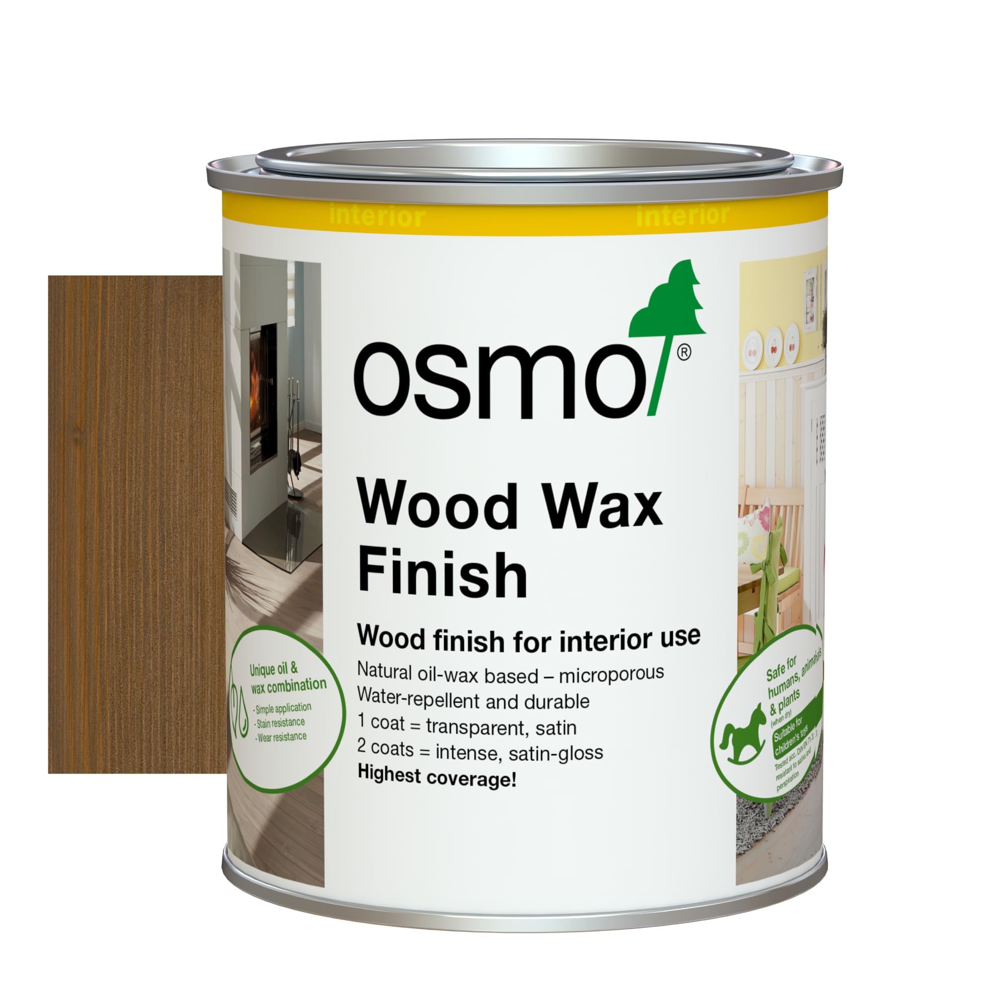 Osmo Wood Wax Finish 3168, Oak Antique Satin Finish, 750ml - Durable Furniture Wax for Wooden Furniture, Water-Resistant Floor Wax, Wood Treatments - Ideal for Oak, Pine & More