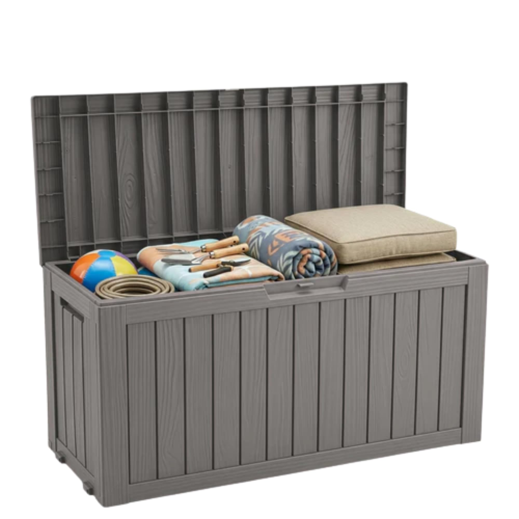Floordirekt Aufbewahrungsbox - Braun - Wetterfeste Auflagenbox für Terrasse & Balkon - 270L - Gartenbox - 117 x 53 x 55 cm (270 L)
