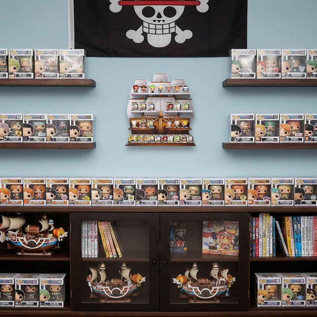 Pirate Ship Display Shelf for Funko Bitty Pop One Piece Series – Wall-Mountable Bitty Pop Organizer, Pirate Ship Shelf Displays 29 Bitty Pops