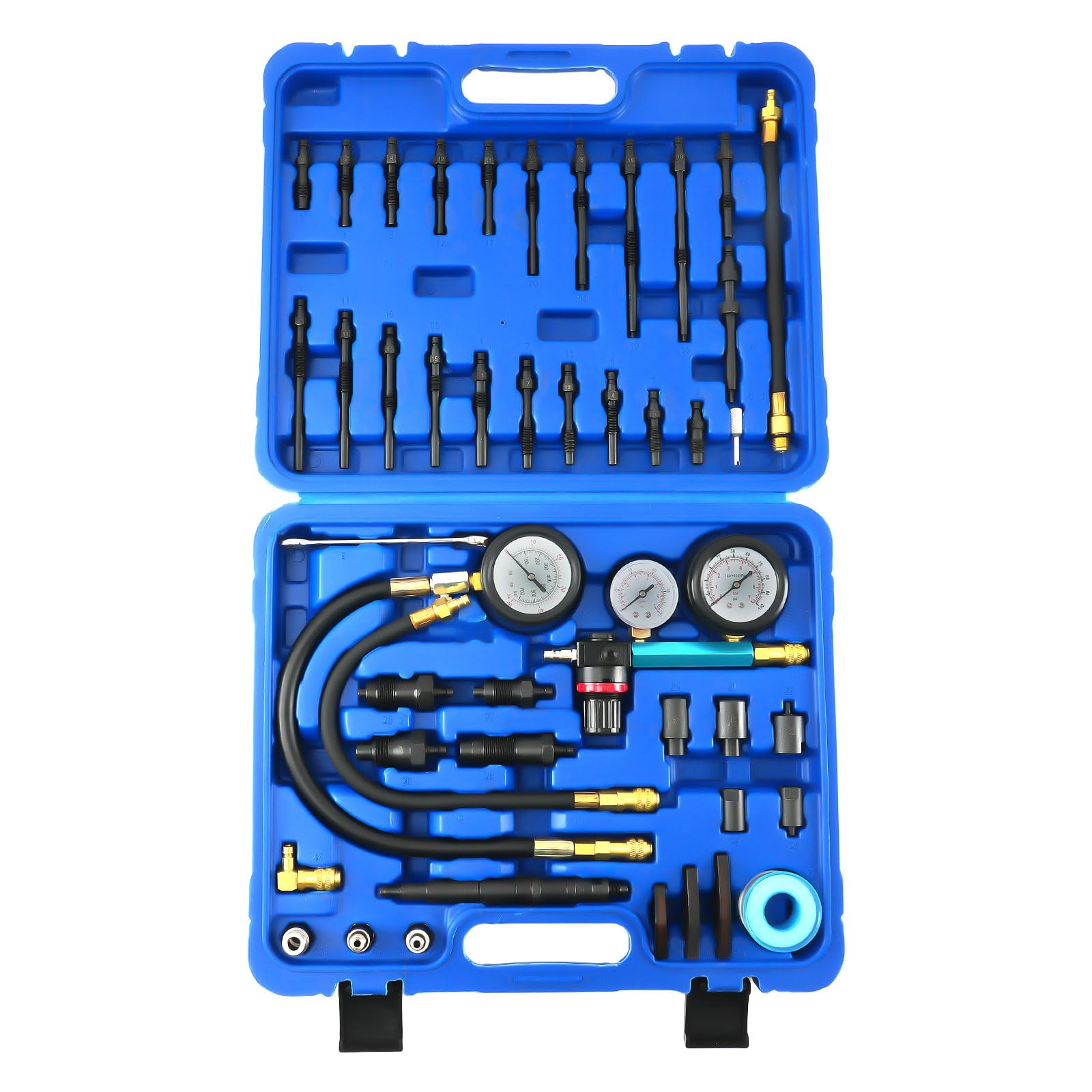 maXpeedingrods Comprobador de pérdida de presión de 46 Piezas para probador | para diésel, Gasolina, Coches, Camiones, Motores diésel, Adaptador de bujía incandescente, 50 Bares, M10 M-12 M14 M-18
