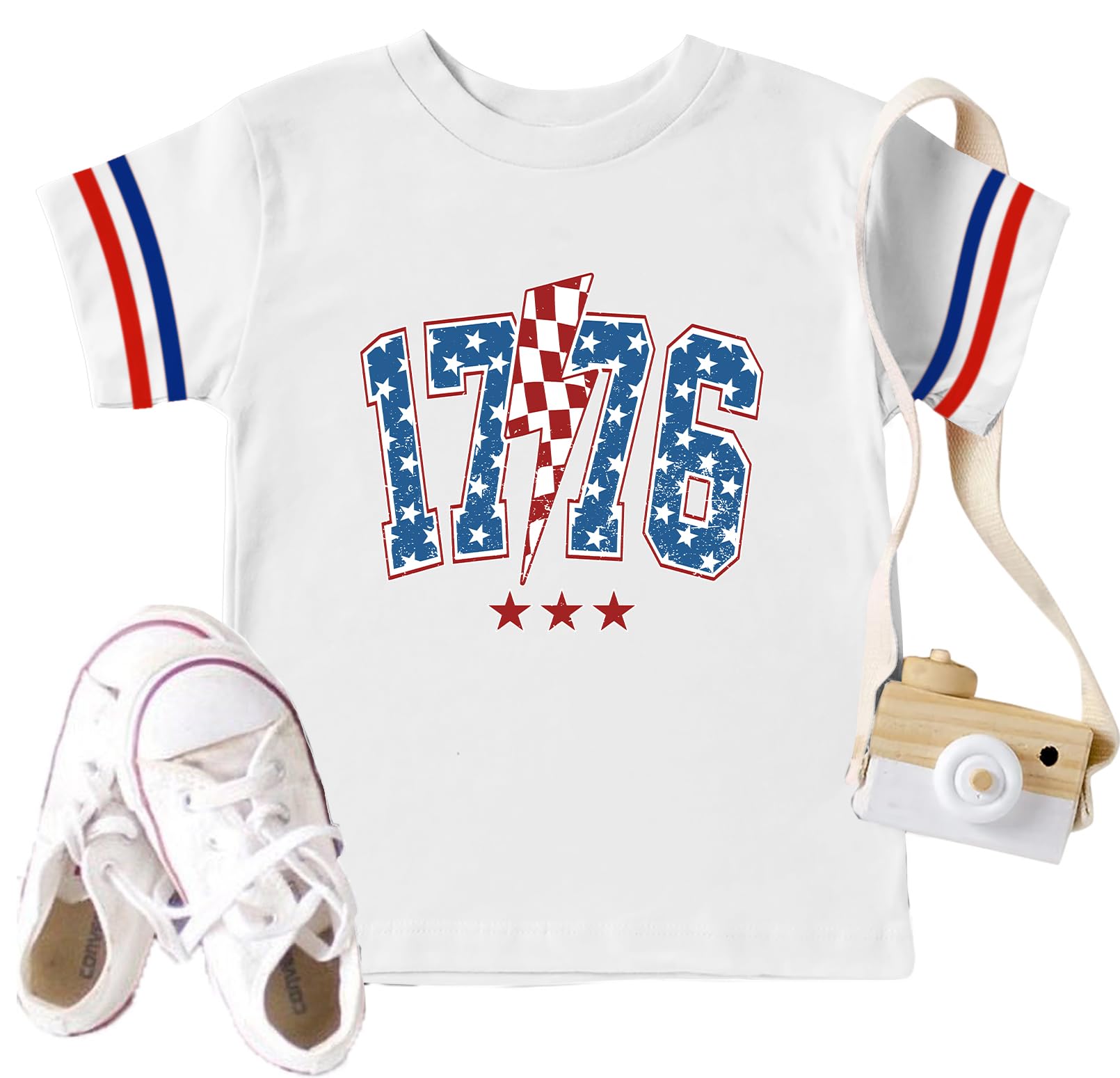 Ithalt Toddler Boys Girls American Flag Shirts 4th of July Tshirt Kids USA Patriotic Tee Independence Day Outfit(3-7y)