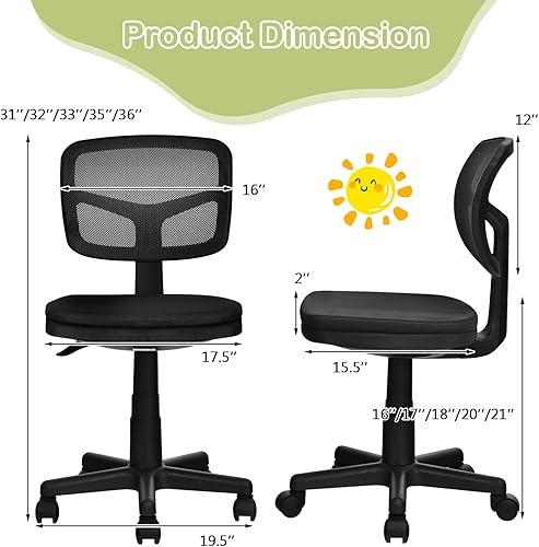 Miniatura 2 de Giantex Silla de escritorio para niños, silla de computadora de malla con respaldo bajo, silla de oficina ergonómica sin brazos con altura