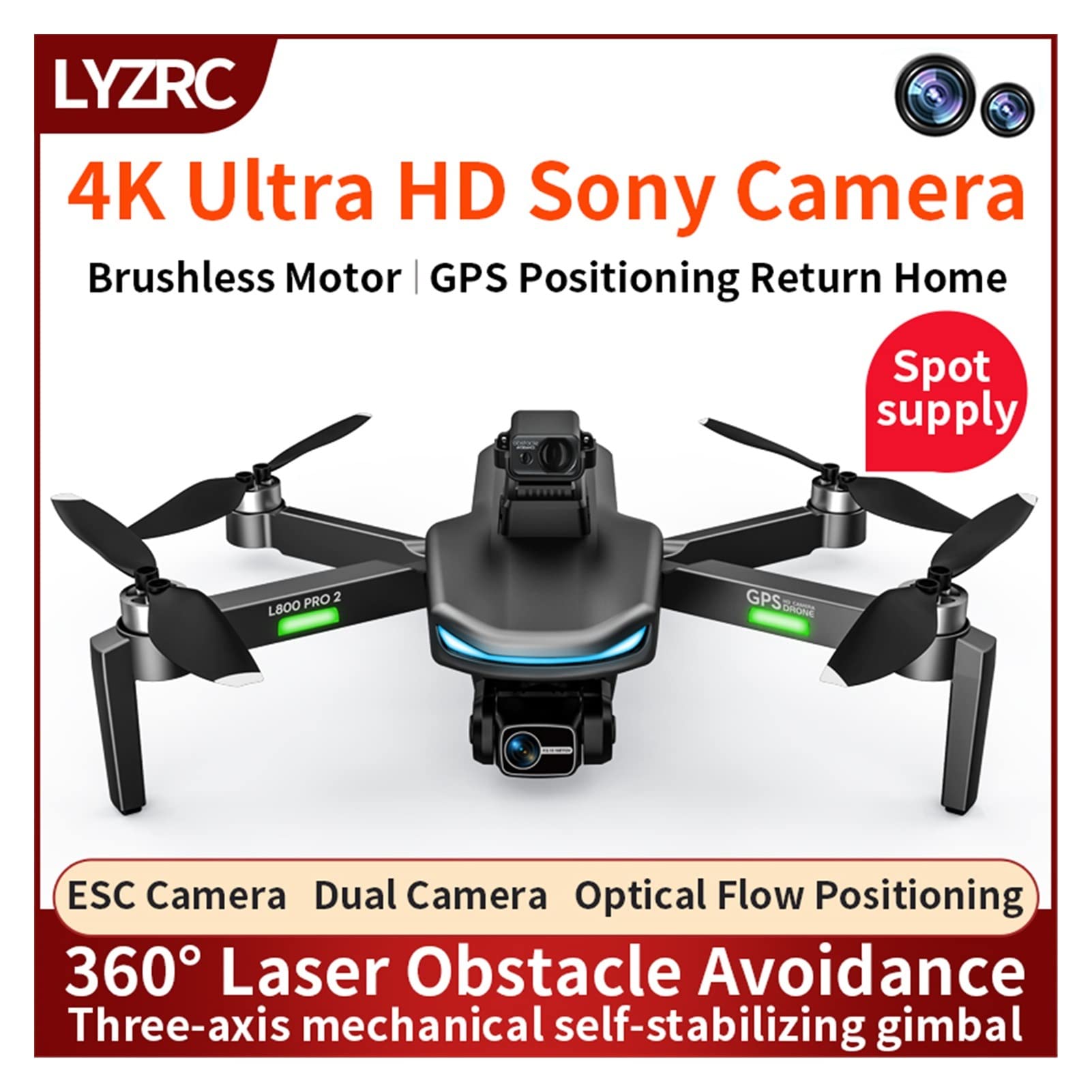 Składany dron Quadcopter GPS Drone 4K Professional 8K HD Podwójna kamera Unikanie przeszkód Trzygimbal Bezszczotkowy składany quadkopter (Kolor : Pomarańczowy 4K Backp 1B Rozmiar: 1) (Pro2 8K Bp 2B 1)