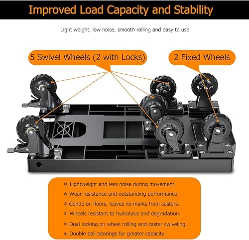 Miniatura 3 de COOWOO Camión de mano plegable, carrito de equipaje resistente de 600 libras, carrito de plataforma ligera con 7 ruedas (2 con freno), bloqueo de