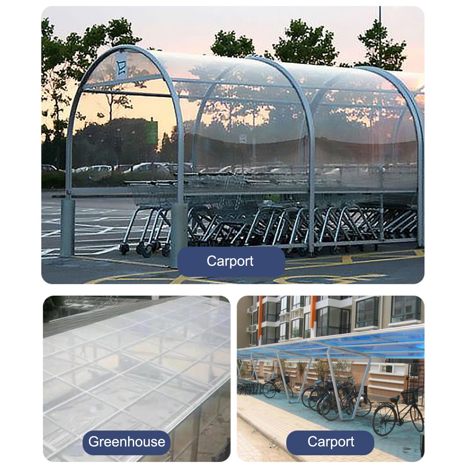 Láminas de policarbonato resistentes para uso en exteriores, paneles transparentes de invernadero, ideales para patios, pérgolas y cobertizos, fácil de cortar (155 x 399 cm)
