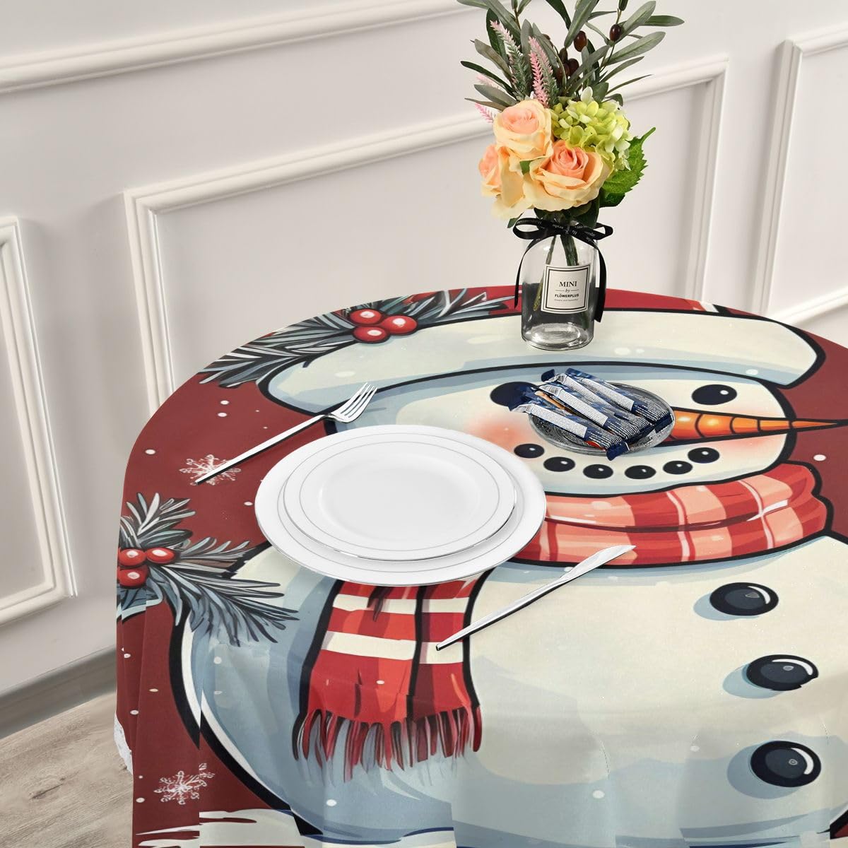 Meioro Weihnachtstag Tischdecke, Schneeflocke Weihnachtsmann Rechteck Tischwu00e4sche, Wasserdichte Polyester Tischdecke, Xams Ku00fcche Tischdekoration Fu00fcr Festival Party, Abendessen(Schneemann,100x150cm