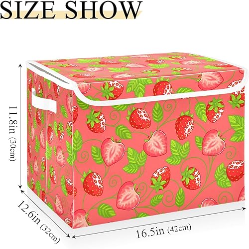 Miniatura 3 de Contenedores plegables de almacenamiento de hojas de fresas para ropa, contenedores de almacenamiento de tela con asa reforzada, organizadores de