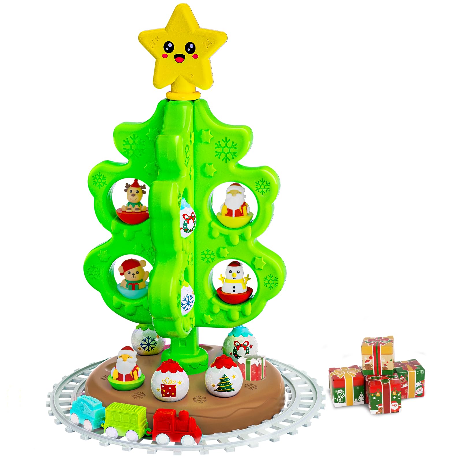 My First Christmas Tree for Toddlers: Kids Christmas Tree Toy Set with DIY Train Set&Tracks,18 Colorful Decorations Sensory Developmental for Little