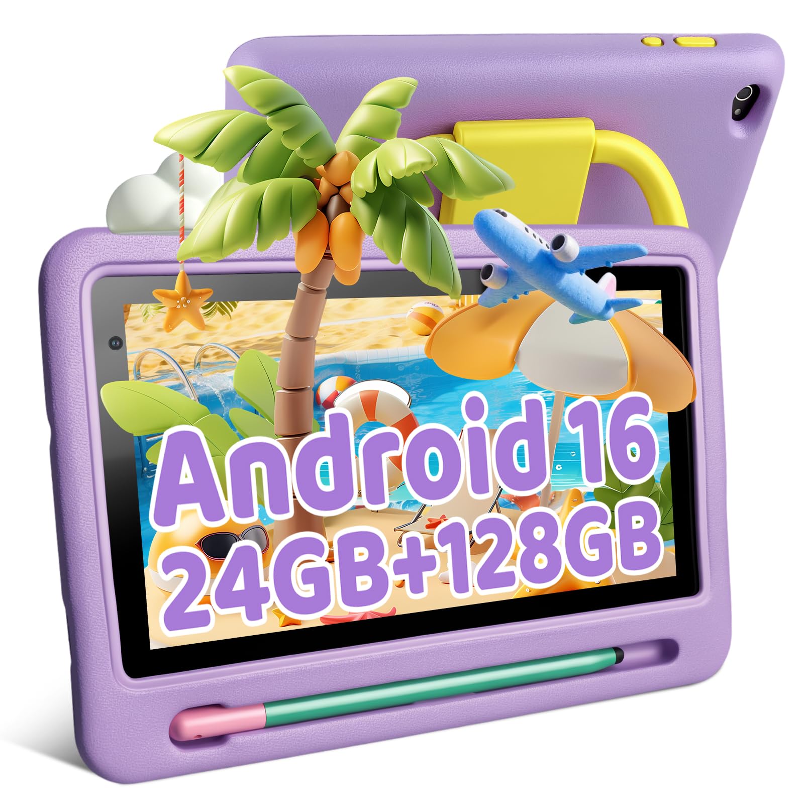 MUISOO Kids Tablet, Android 16 Tablet for Kids 24GB+128GB+1TB Expandable, 7 inch Android Tablet with Parental Control