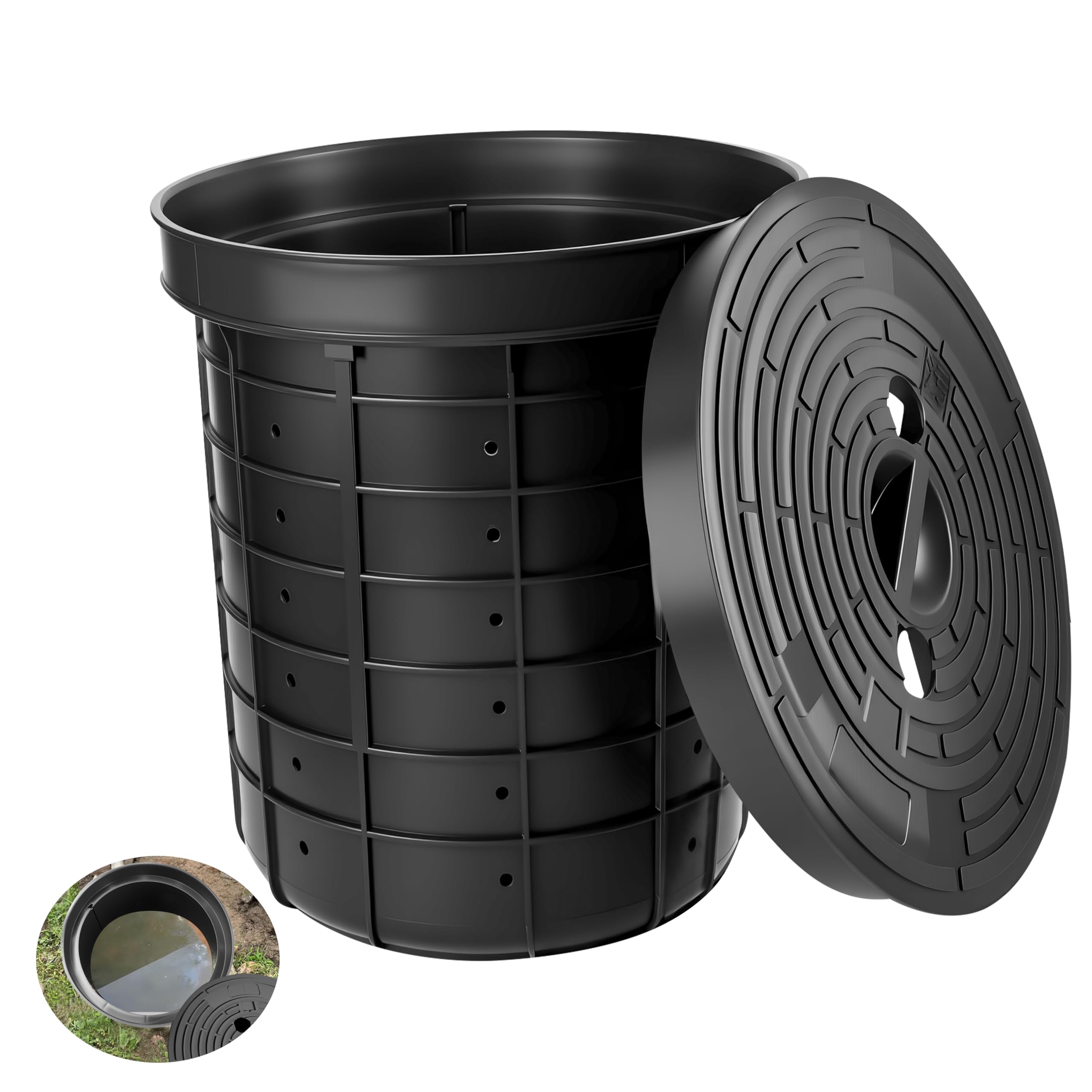 13 x 10.2 x 15'' Medium Perforated Sump Pump Basin and Lid Combo