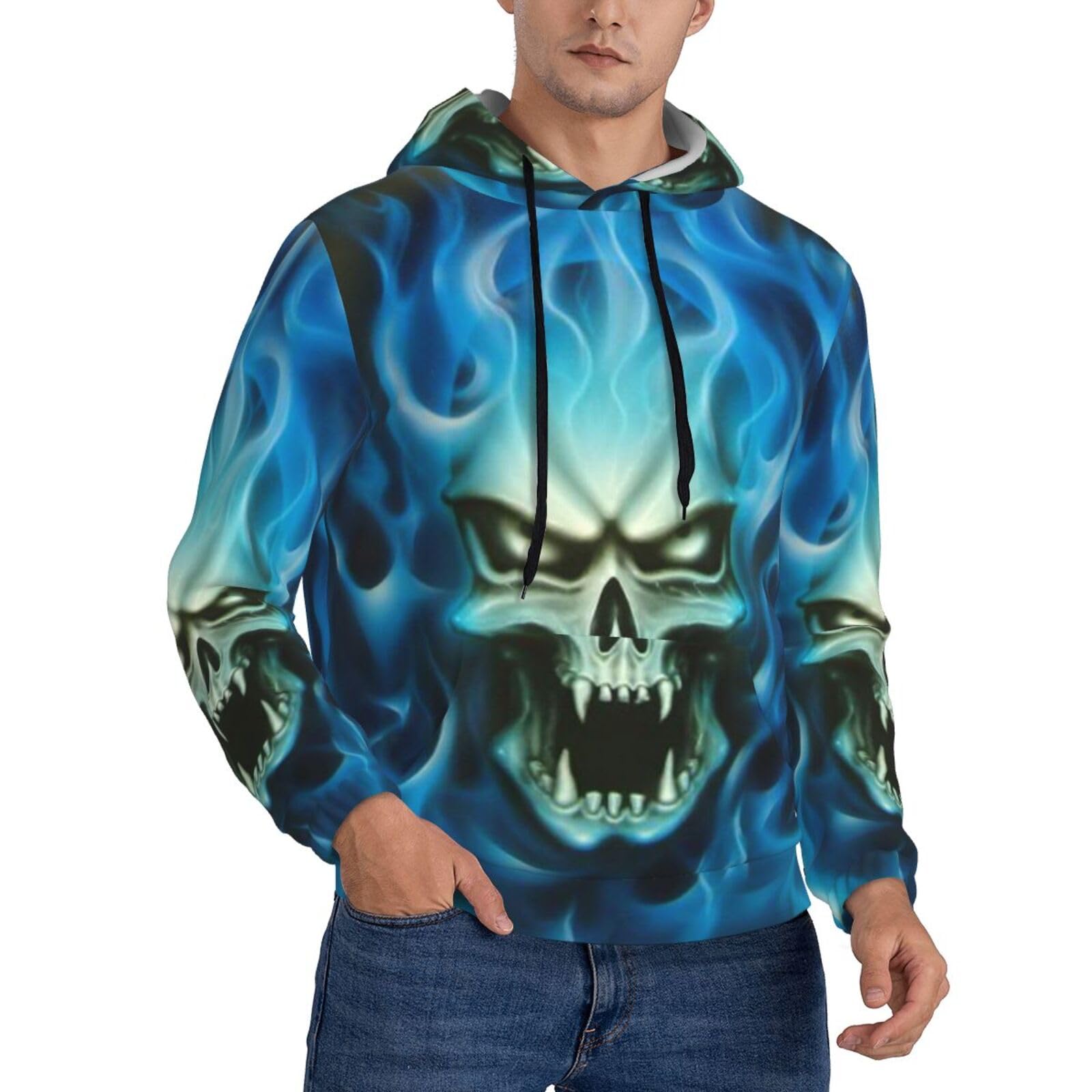 JUEXDEME Men'S Hoodies Pullover Hooded Sweatshirts Casaul Long Sleeve Drawstring Horror Ghost Skull Print Hooded Sweatshirt With Kanga Pockets
