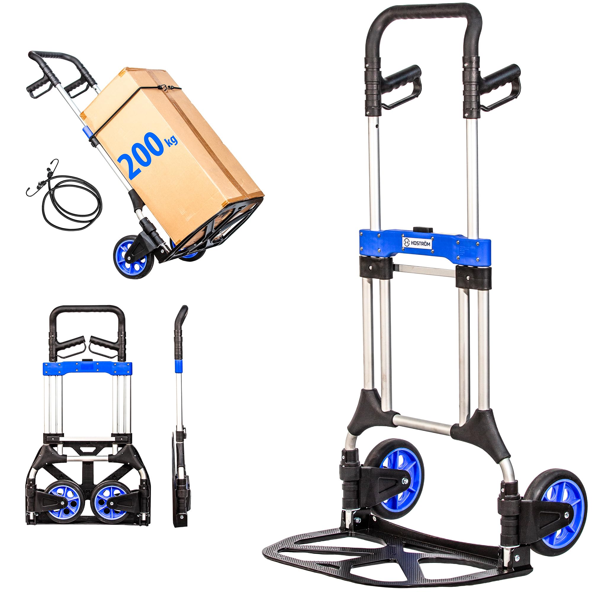 HOSTRÖM High-strength aluminium folding wheelbarrow, for transporting materials, large wheels, maximum load of 200 kg, 5 years warranty.