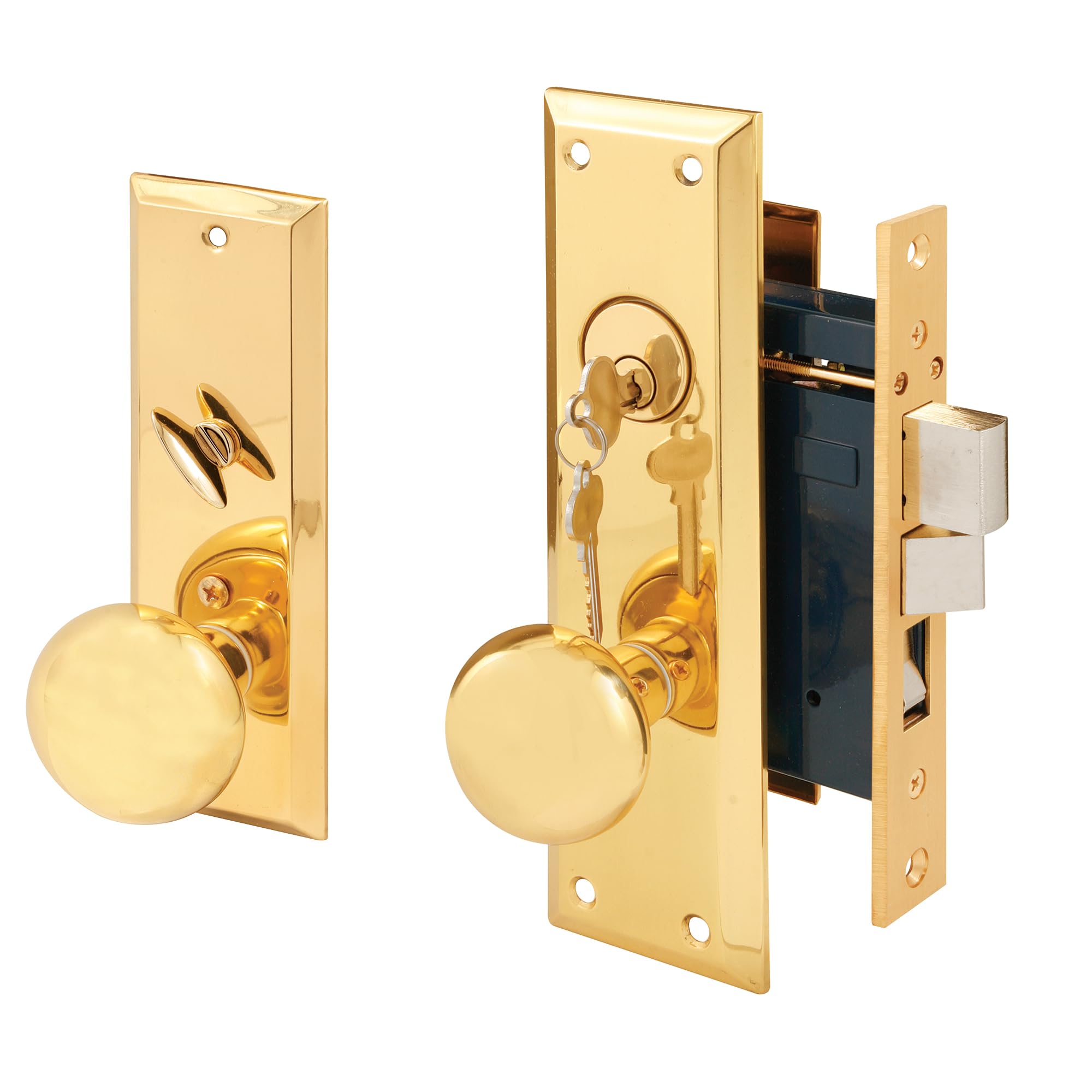 Prime-Line SE 26000 Diecast Single Cylinder Entry Door Mortise Lockset, 2-1/2 Inch Backset, Brass Finish (Single Pack)