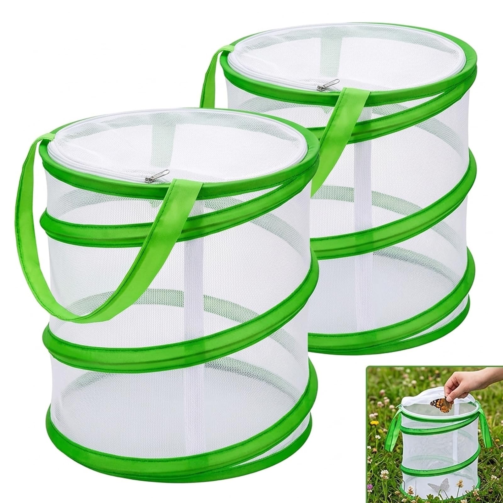 2 Pcs Butterfly Net, Insect Lore Butterfly Garden Enclosure, Stick Insect Starter Kit with Live Caterpillars, Butterflys Catching Cages for Observation and Collection