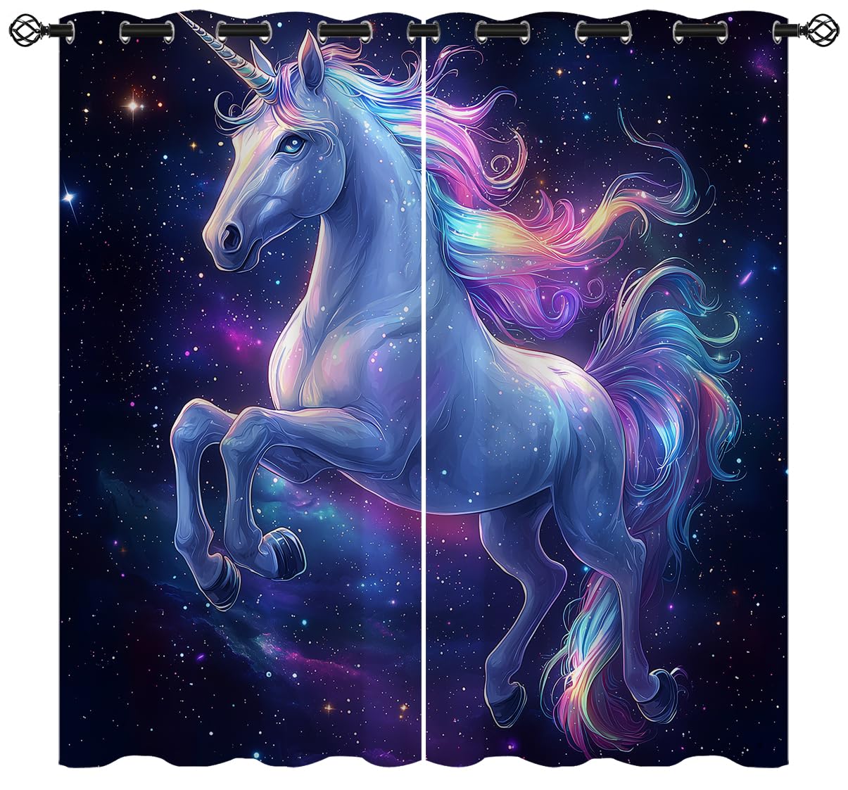 ONINUO Fantasy Unicorn Blackout Curtains for Girls Boy Home Decor, Colorful Galaxy Sky Stars Art Grommet Thermal Insulated Drapes Darkening Window Curtain for Bedroom Living Room, 55 x 63 Inch