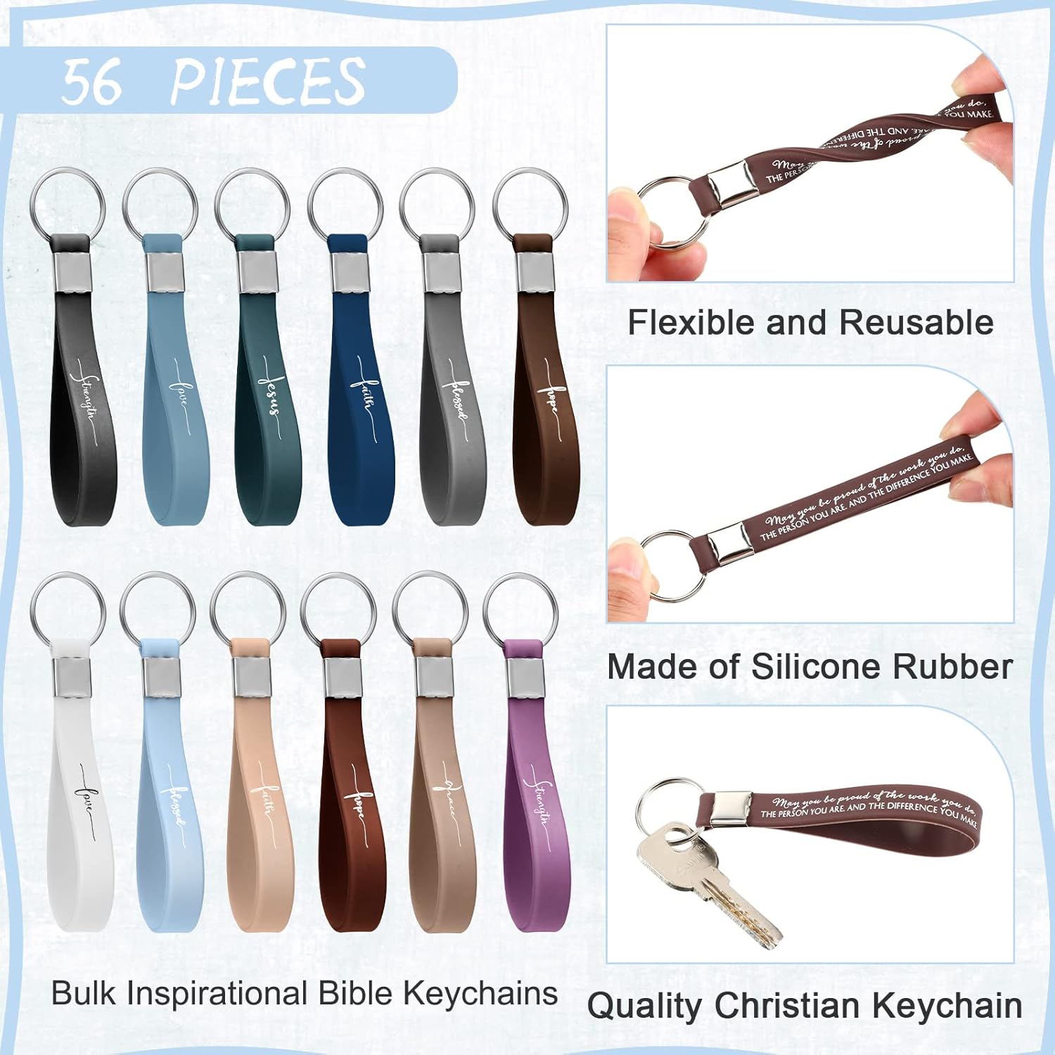 Unittype 56 Pcs Christian Keychains Bulk Bible Verse Scripture Silicone Keychains Religious Church Gifts Bulk for Visitors Sunday School Members Inspirational Keyrings - Image 3