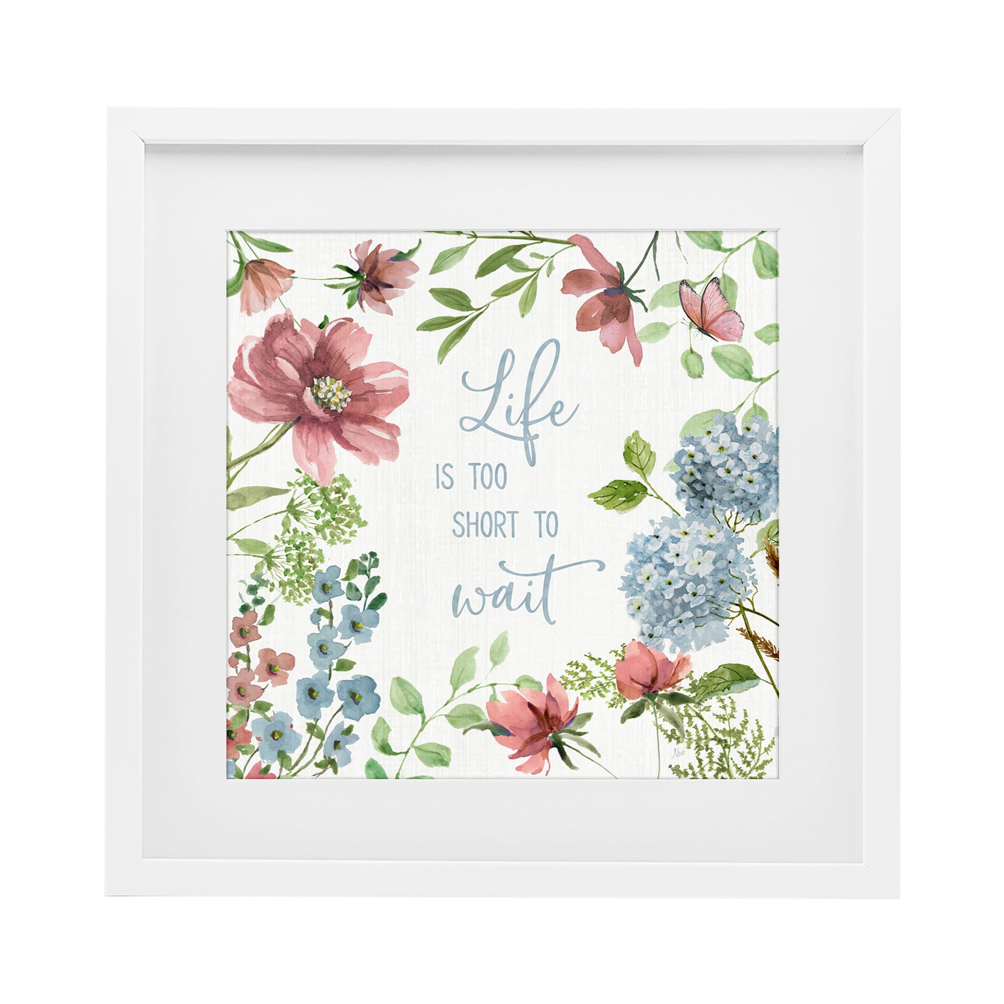 Stupell Industries Coastal White (Textured) 'Too Short To Wait'| Framed Print Under Glass