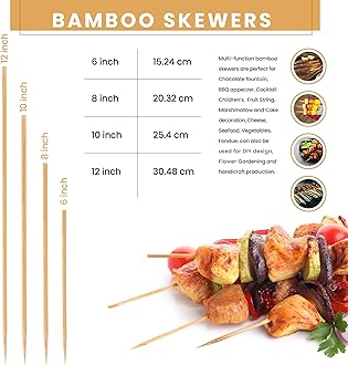 DecorRack Natural 12 inch Bamboo Skewer Sticks, Natural Wooden Barbecue Kabob Skewers, Best for Grill, BBQ, Kebab, Marshmallow Roasting or Fruit Sticks (Pack of 100)