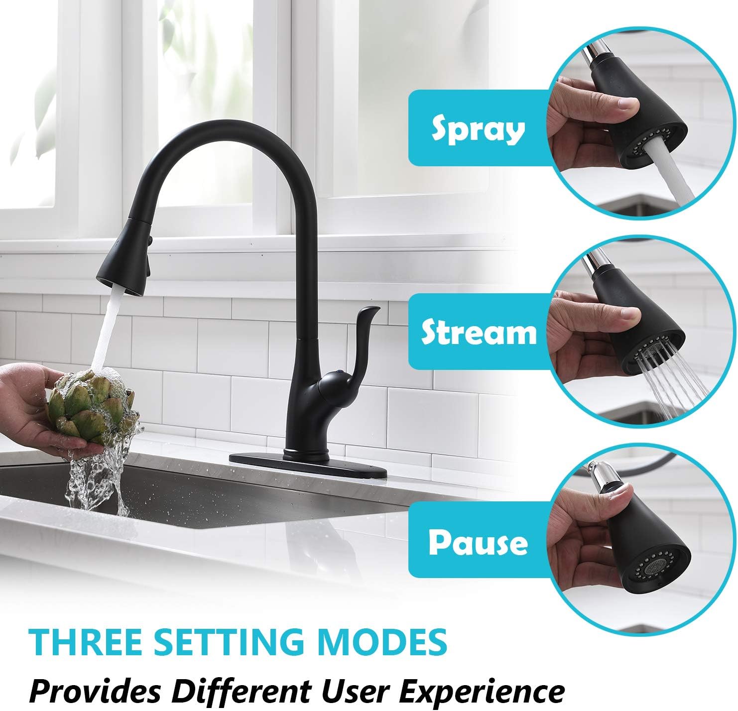 Tор Brаndѕ Matte Black Kitchen Faucet Pull Down Sprayer and Soap Dispenser - Single Handle Commercial High Arc One Hole Pull Out Spray Head Kitchen Sink Faucets with Deck Plate, APPASO Buу 1 gеt 1 Matte Black Kitchen Faucet Pull Down Sprayer and Soap Dispenser - Single Handle Commercial High Arc One Hole Pull Out Spray Head Kitchen Sink Faucets with Deck Plate, APPASO
