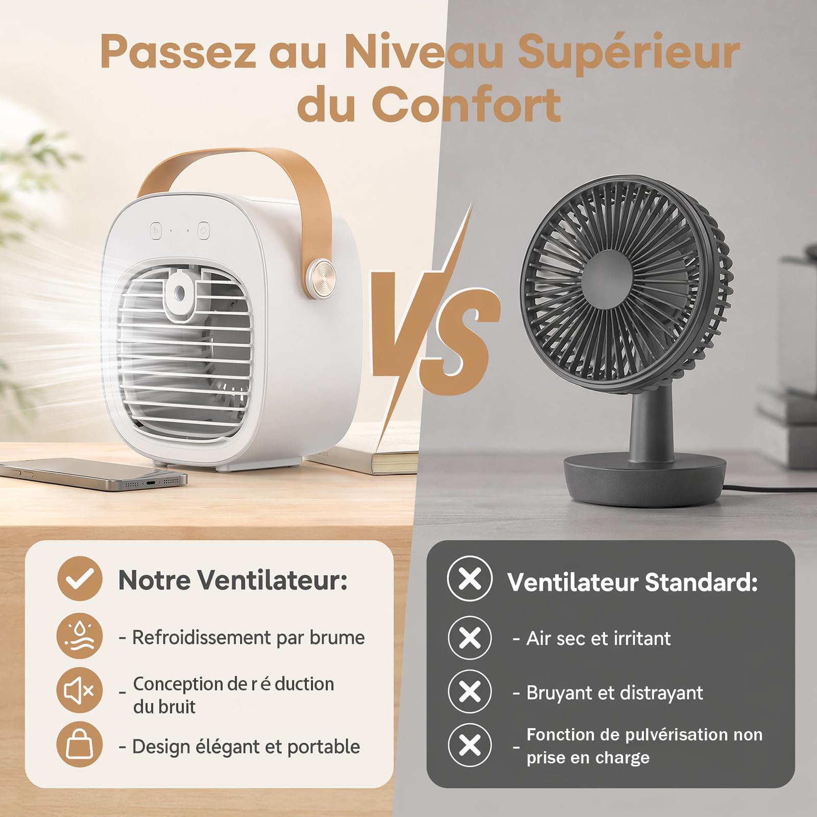 Ventilateur d'air froid 3 vitesses 128 ml Nano spray Refroidissement rapide Ventilateur refroidisseur d'eau de bureau faible bruit