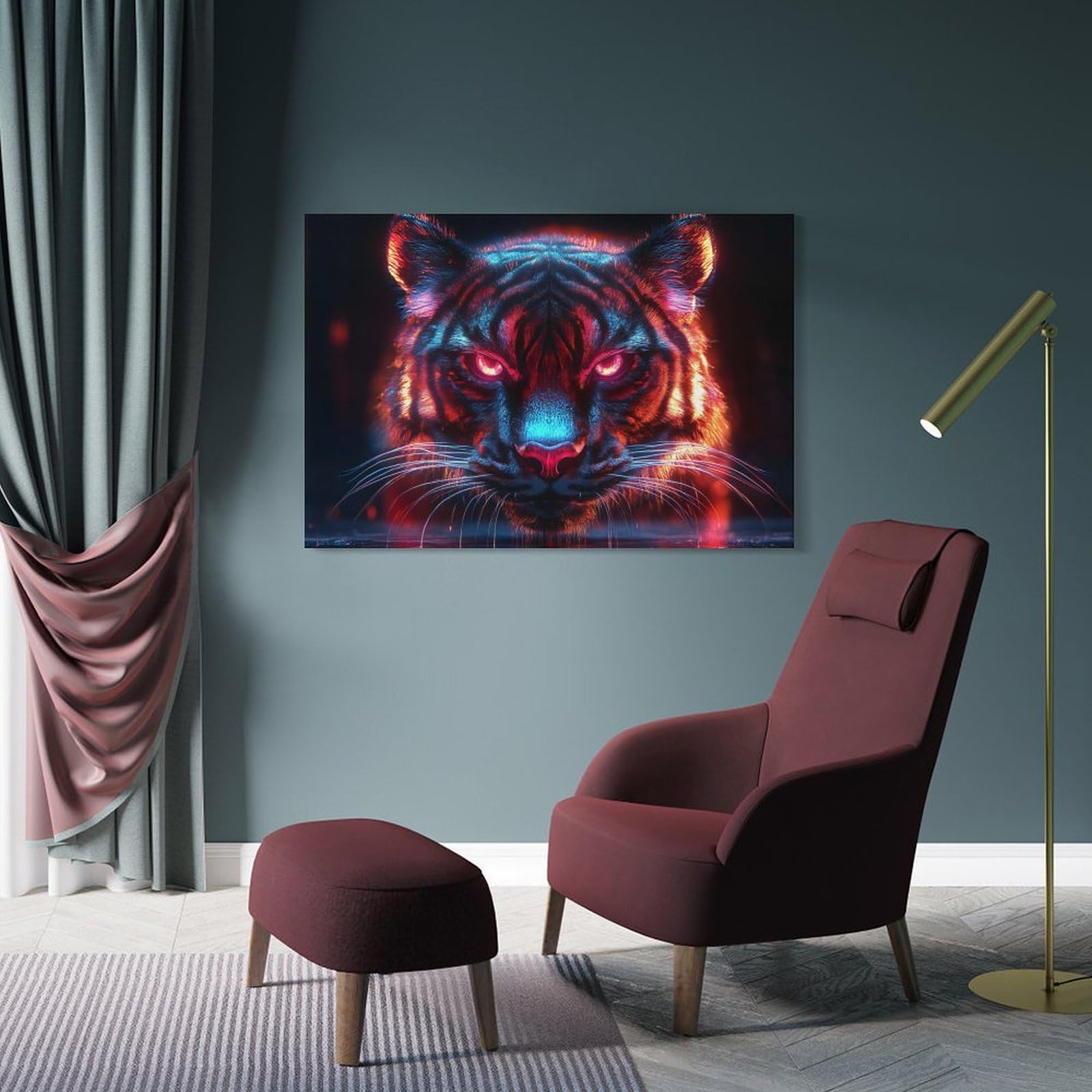 Junmoney Neon Tiger Portrait Decorative Wall Artwork 20x30inch(50x75cm), for Living Room, Bedroom, Office Or Hallway, Decorative Artwork with Broad Appeal