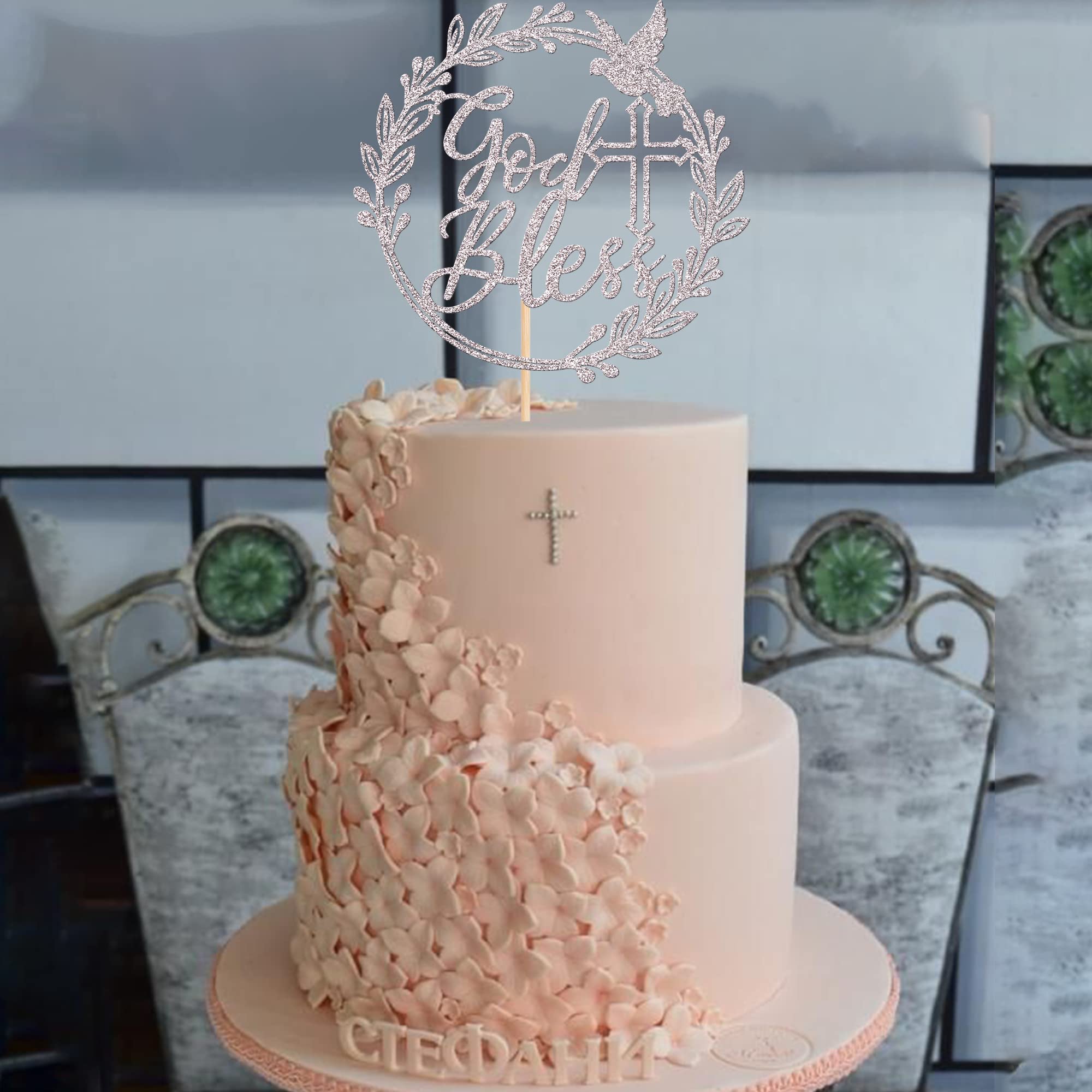 Religious Dove Cake Topper - First Communion & Baptism Party Decorations, Gold Glitter - View #7