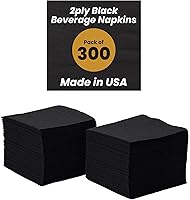 Perfectware 2-Ply Black Beverage Napkins, 300 Count Cocktail Napkins 10x10 Inches - Absorbent Durable for Restaurants & Parties