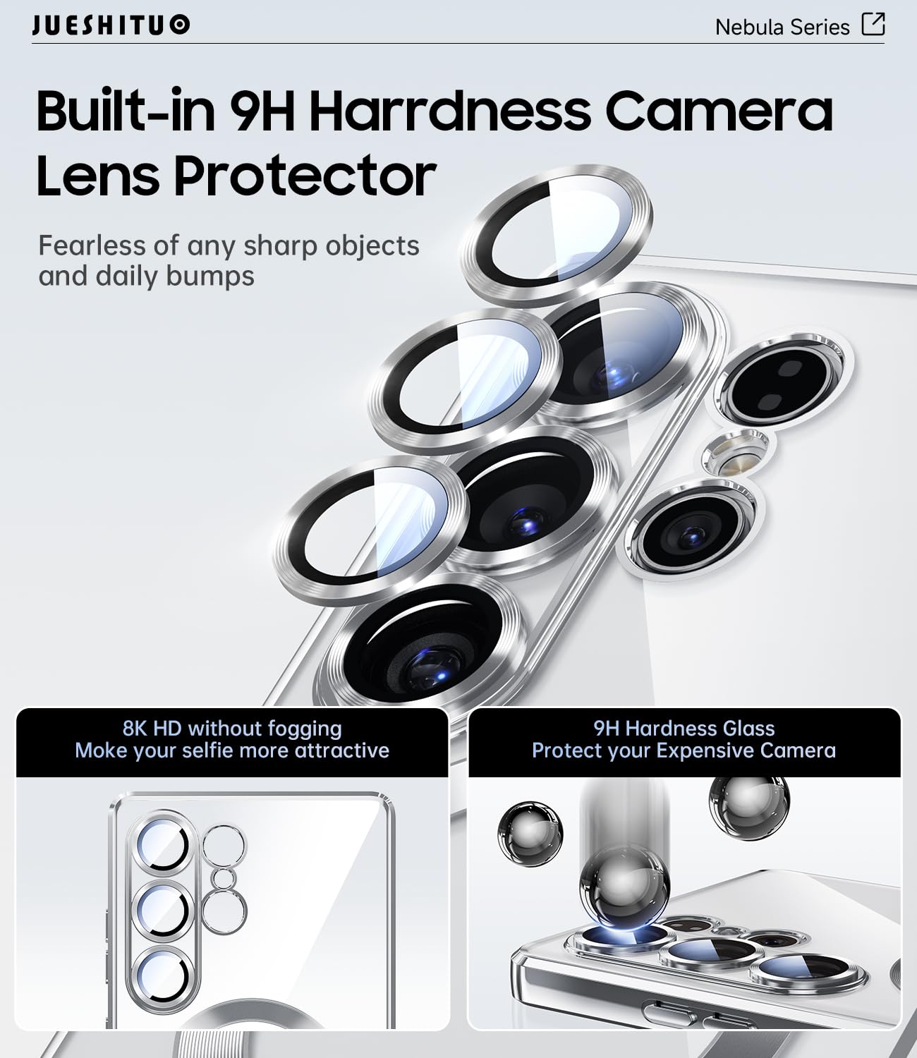 JUESHITUO Cover per Samsung Galaxy S25 Ultra con Protezione dello Schermo, Protezione della Fotocamera Integrata con MagSafe, Protezione Mil-Grade Shockproof Slim Custodia, Titanio Bianco