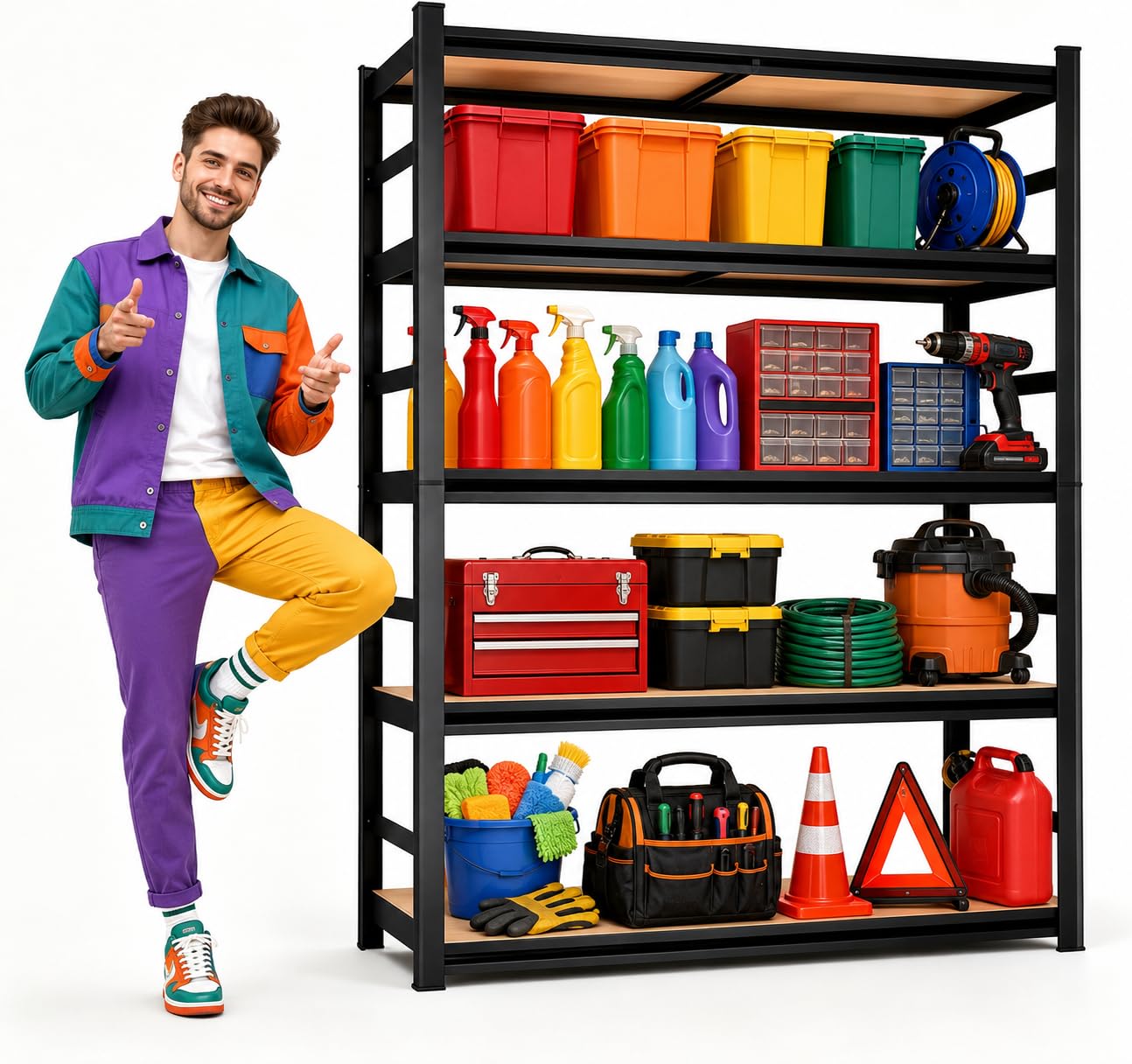 Metal Garage Shelving Unit, Heavy Duty 5-Tier Adjustable Storage Shelves, 2500 LBS Industrial Shelves for Heavy Tools and Equipment, Ideal for Garage, Basement, Black, 27.5" Wx 11.8" Dx 63" H