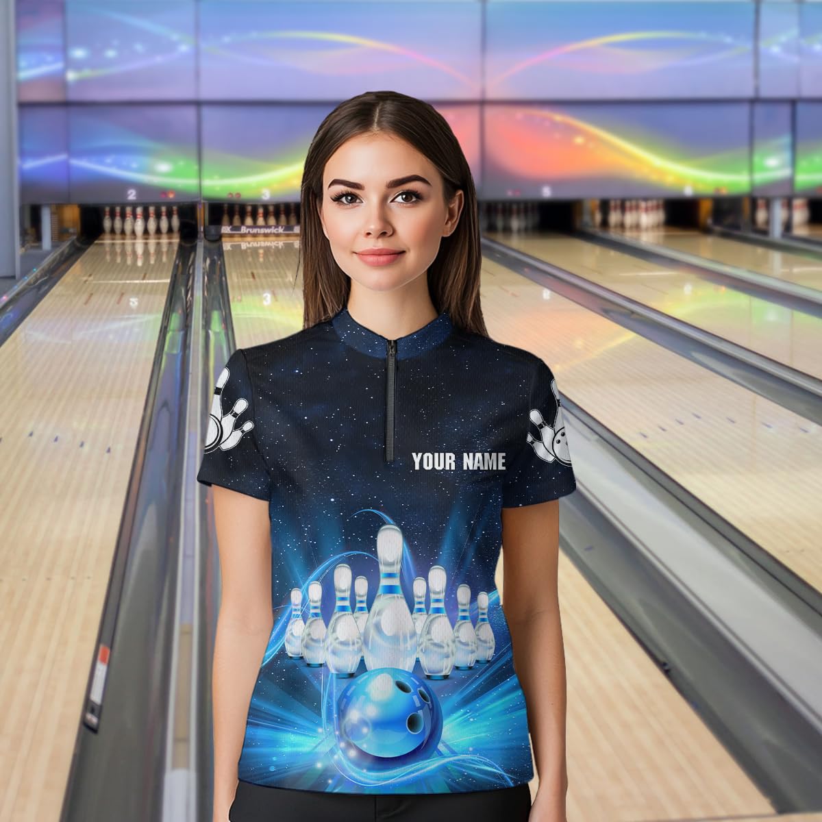 PIONAMZIOZ Blue Bowling Shirt for Men and Women 3D Personalized Bowling Jersey Shirts Team Polo & Quarter-Zip (US, Alpha, Small, 5X-Large, Regular, Regular, Women Quarter-Zip)