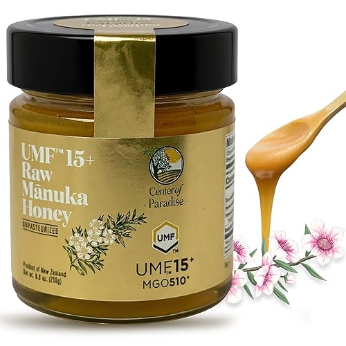 Center of Paradise - Miel de manuka cruda certificada UMF 15+ | MGO 510+ (8.8 onzas), tarro de vidrio - Miel de manuka pura y natural de Nueva