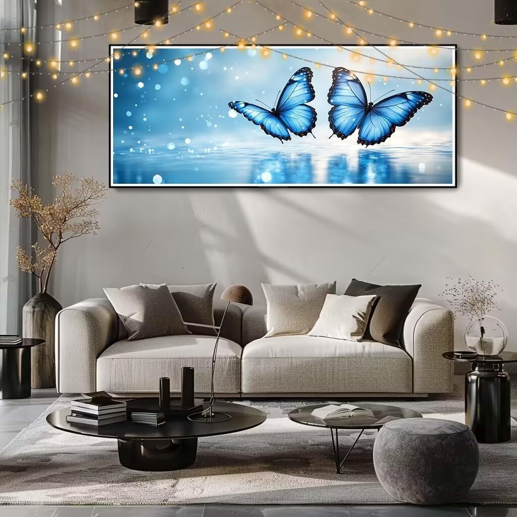 Malarstwo diamentowe 5D "zrób to sam", niebieski motyl, krajobraz, obraz diamentowy (60 x 150 cm), tworzenie mozaiki według liczb, zestaw do malowania krzyżykowego, dla dorosłych, dekoracja domu 8Y