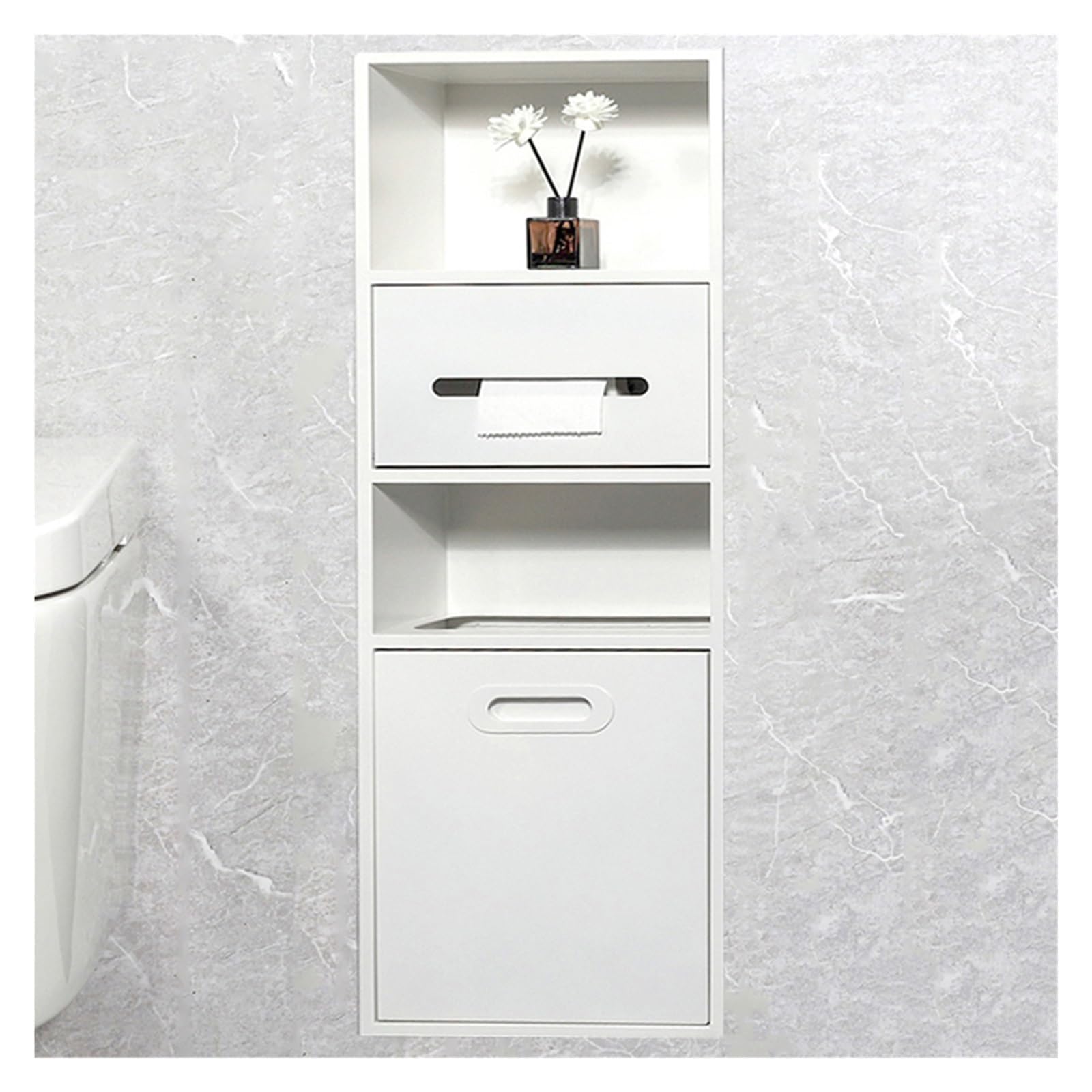 QUSYZD Stainless Steel Shower Nich, Recessed Shower Niche Trash Can Holder, Built-in Shampoo Storage Shelf for Bathroom Storage/Shampoo/Toiletries,White-30x86x14cm/11.81x33.85x5.51in