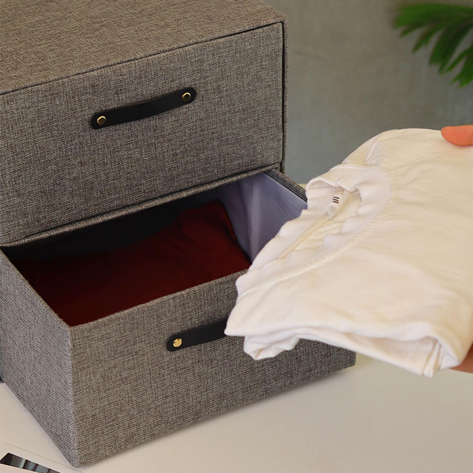 Caja de almacenamiento de tela de doble capa – Soporte tipo cajón para ropa interior y calcetines para armario, 30 x 30 x 30 cm (amarillo/marrón) – ideal para la nización del armario