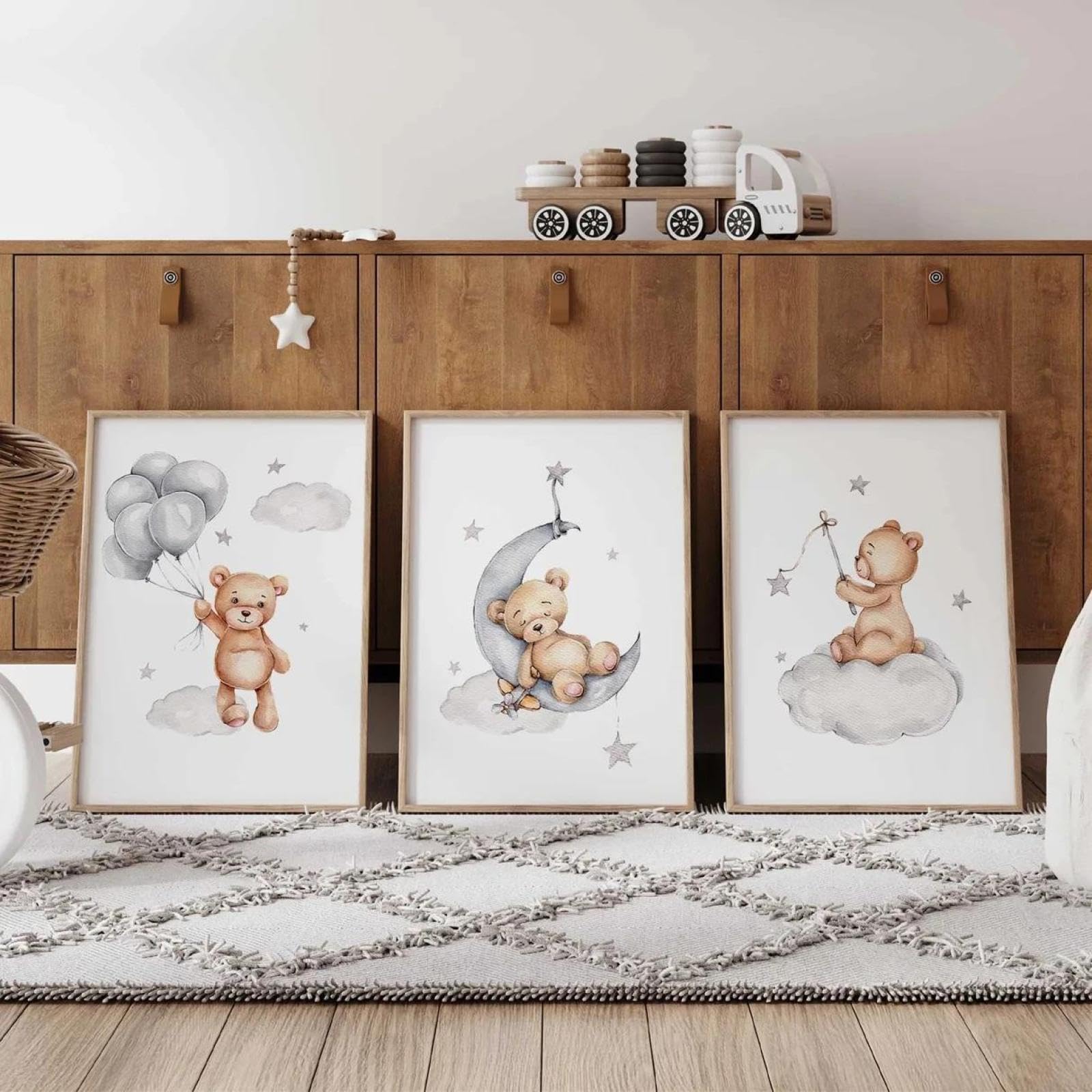 Baibexing Cartoon Bear Moon Wall Art Print Canvas Painting Poster Picture For Living Room,Bedroom,Kids Room Home Decor 21X30Cmx3Pcs Unframed
