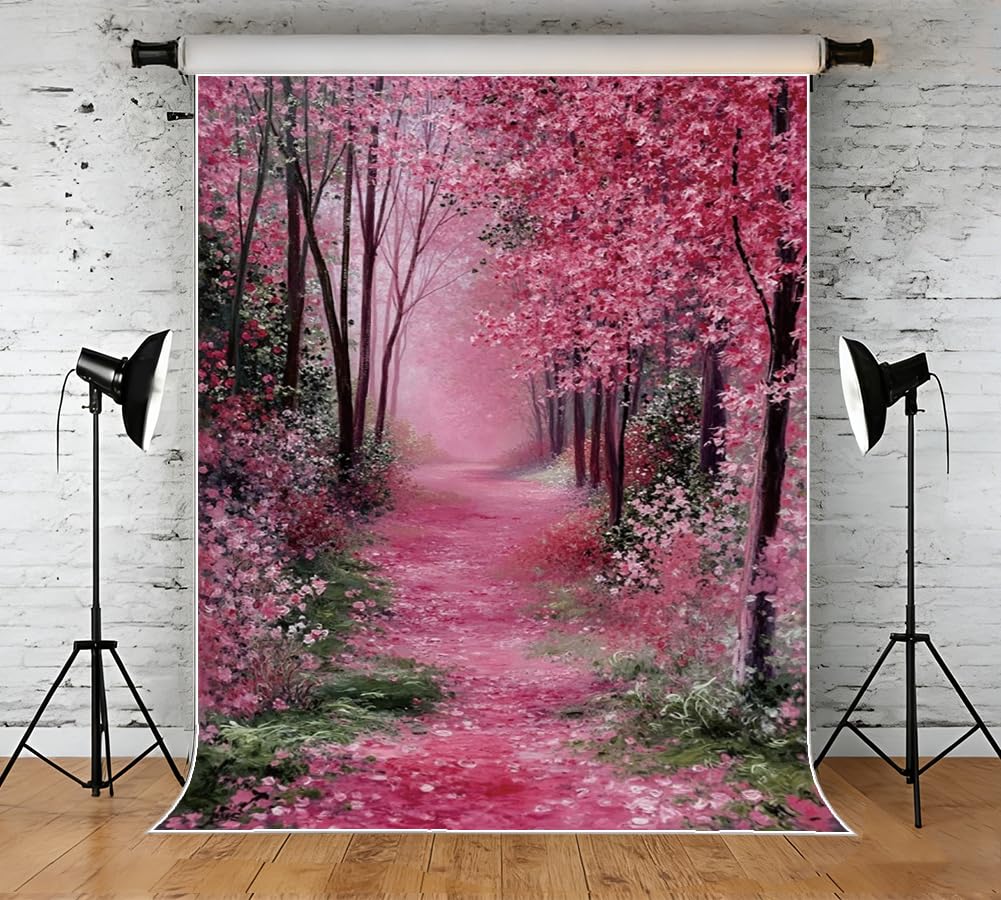 MOONDECO 5x7ft Spring Forest Garden Flower Wedding Backdrop Outdoor Anniversary Valentines Nature Birthday Photoshoot Bridal Shower Photography Background Engagement Baby Shower Home Decor Studio