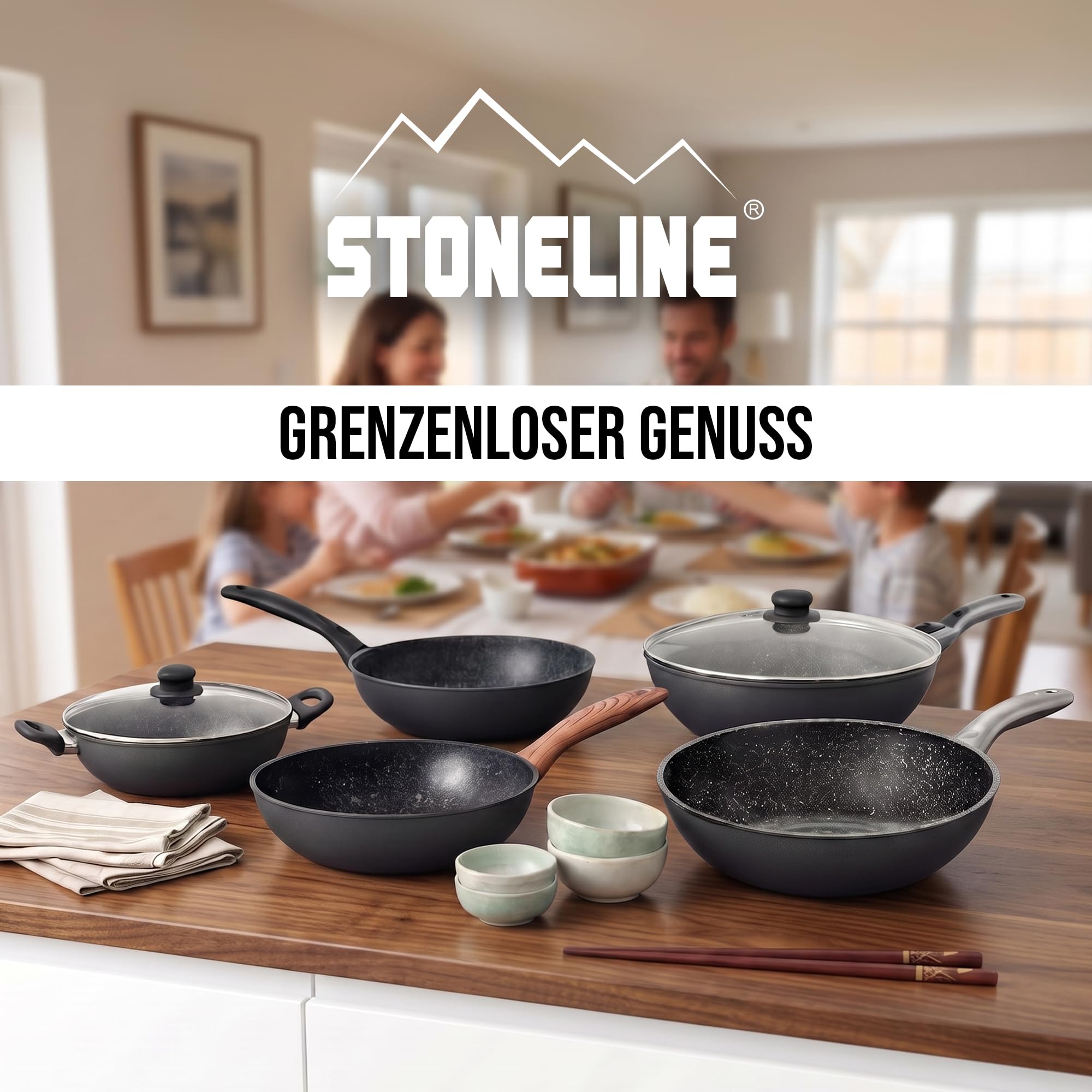 STONELINE® Wok 30 cm, adatto per piani cottura a induzione