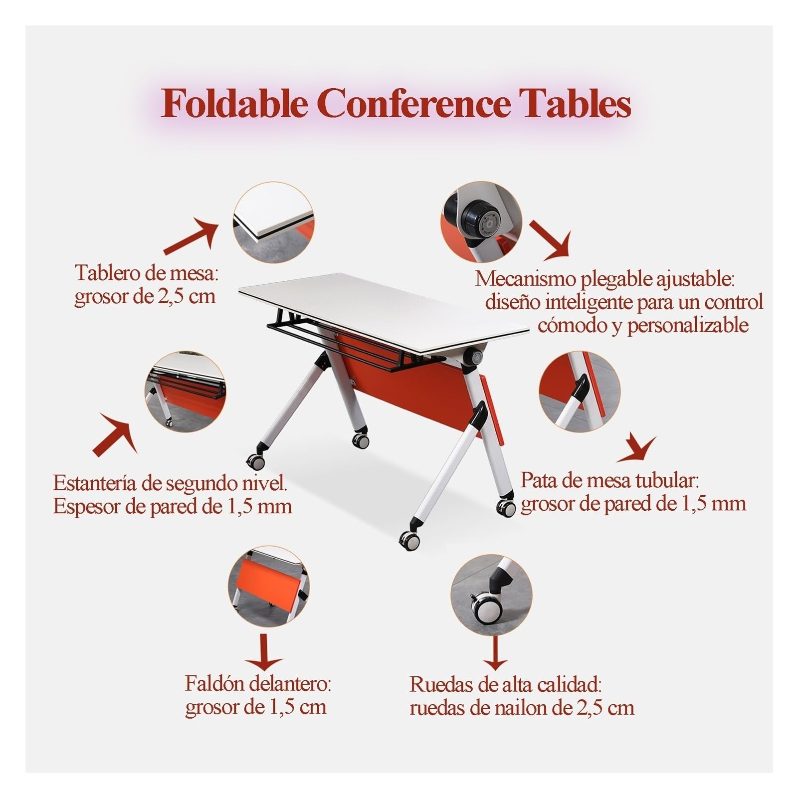Tavolo da conferenza mobile con ruote e deposito Scrivania riunioni rettangolare per sale di formazione Ufficio modulare Pelliccia Postazioni di lavoro collaborative