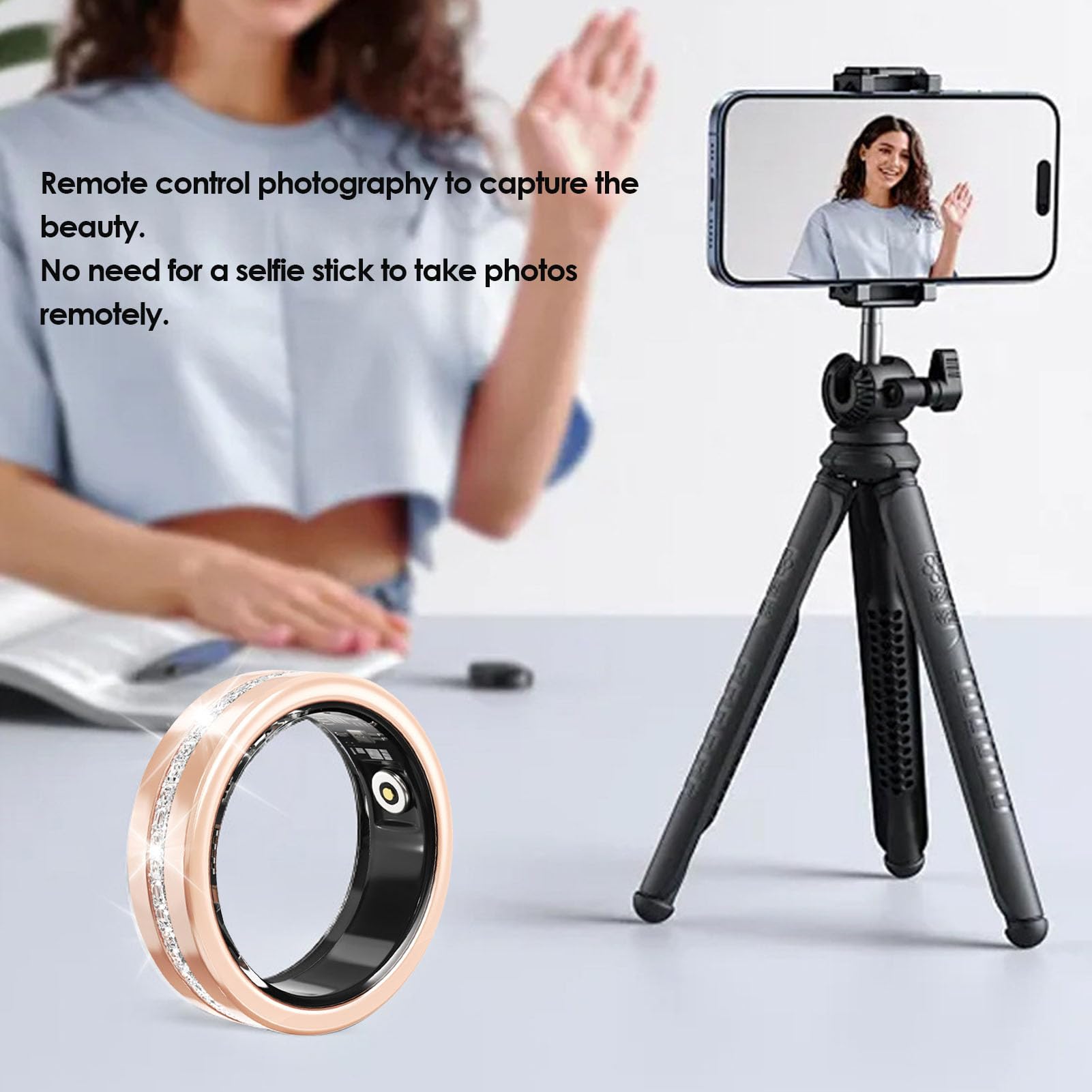 Tangxi Bague Intelligente pour Femmes et Hommes, Suivi de la santé avec Sommeil, Surveillance de l'exercice, étanchéité 100 Modes Sportifs, Bague Intelligente IP68 pour Téléphone et (Gold)