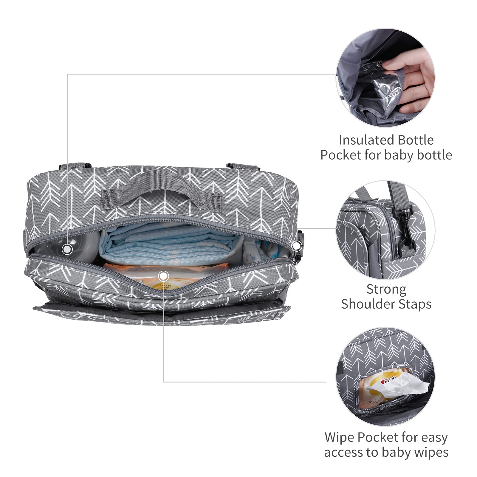 Organizer universale per passeggino con tasca isolata, per pannolini, giocattoli e snack, grigio scuro